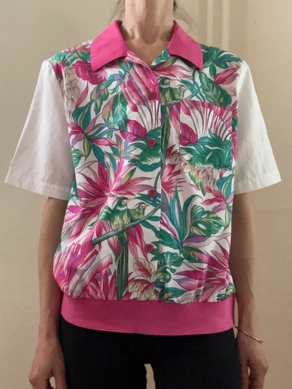 Vintage Pykettes tropical bird and flower shirt